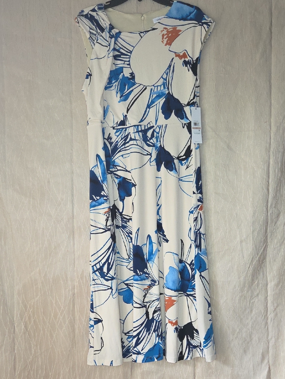 Calvin Klein Cream Maxi Dress with Blue Floral Print